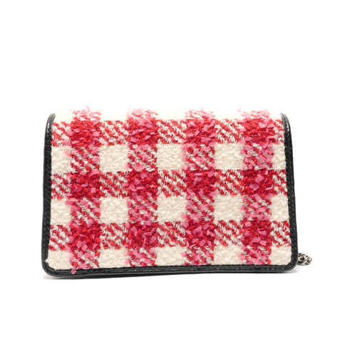 GUCCI Dionysus GG Tweed Silver Metal Shoulder Bag Red WS28830