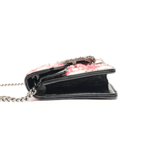 GUCCI Dionysus GG Tweed Silver Metal Shoulder Bag Red WS28830