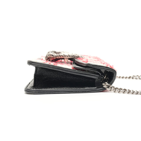GUCCI Dionysus GG Tweed Silver Metal Shoulder Bag Red WS28830