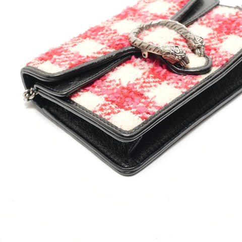 GUCCI Dionysus GG Tweed Silver Metal Shoulder Bag Red WS28830