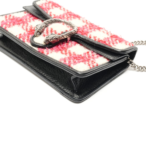 GUCCI Dionysus GG Tweed Silver Metal Shoulder Bag Red WS28830