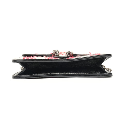 GUCCI Dionysus GG Tweed Silver Metal Shoulder Bag Red WS28830