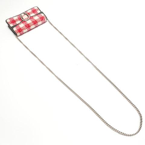 GUCCI Dionysus GG Tweed Silver Metal Shoulder Bag Red WS28830