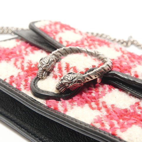 GUCCI Dionysus GG Tweed Silver Metal Shoulder Bag Red WS28830