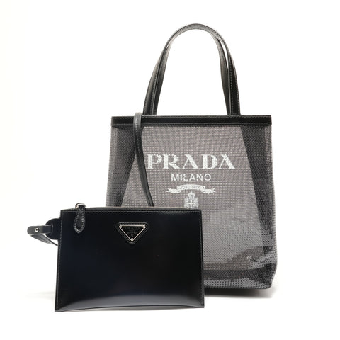 PRADA Sequin Mesh Handbag black WS28833