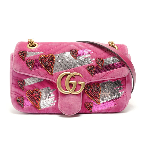 GUCCI GG Marmont Velour Heart Shoulder Bag pink WS28834
