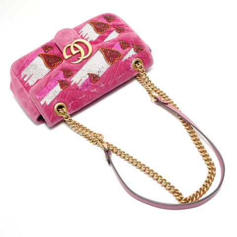 GUCCI GG Marmont Velour Heart Shoulder Bag pink WS28834