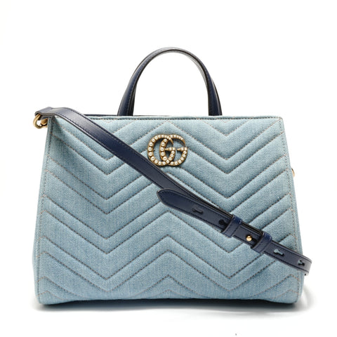 GUCCI GG Marmont 2-Way Denim Shoulder Bag blue WS28840