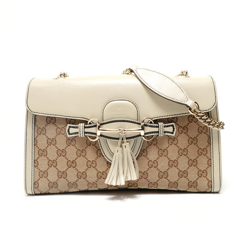 GUCCI GG Horsebit Chain Shoulder Bag beige WS28842