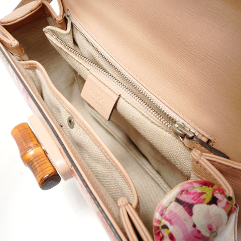 GUCCI Bamboo Handbag, 2-Way, Floral Leather Shoulder Bag pink WS28846
