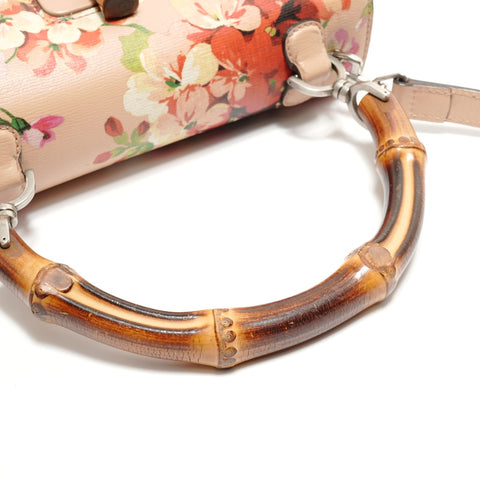 GUCCI Bamboo Handbag, 2-Way, Floral Leather Shoulder Bag pink WS28846