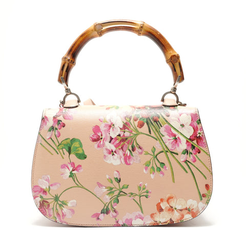 GUCCI Bamboo Handbag, 2-Way, Floral Leather Shoulder Bag pink WS28846