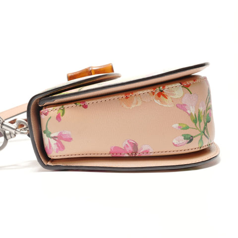 GUCCI Bamboo Handbag, 2-Way, Floral Leather Shoulder Bag pink WS28846