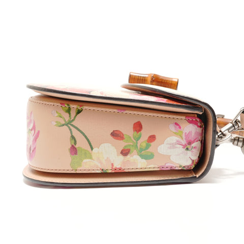 GUCCI Bamboo Handbag, 2-Way, Floral Leather Shoulder Bag pink WS28846