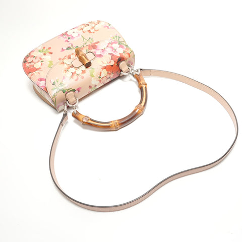 GUCCI Bamboo Handbag, 2-Way, Floral Leather Shoulder Bag pink WS28846