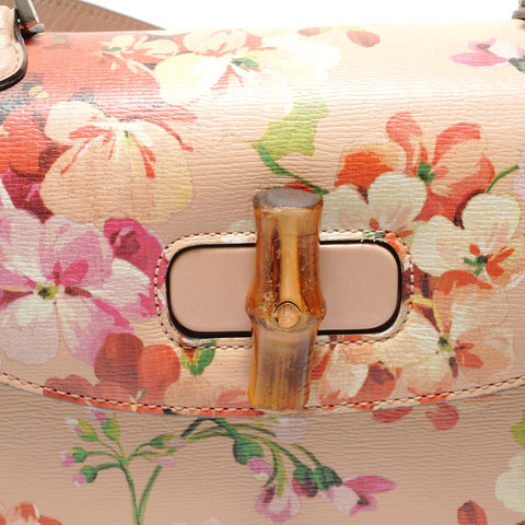GUCCI Bamboo Handbag, 2-Way, Floral Leather Shoulder Bag pink WS28846