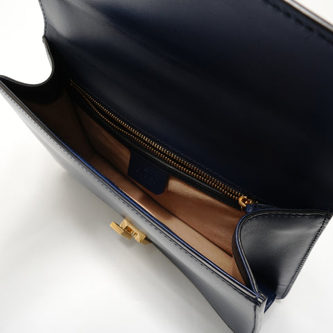 GUCCI Sylvie Sherry Line Leather Shoulder Bag blue WS28848