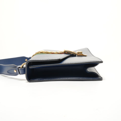 GUCCI Sylvie Sherry Line Leather Shoulder Bag blue WS28848