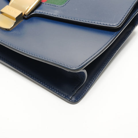 GUCCI Sylvie Sherry Line Leather Shoulder Bag blue WS28848