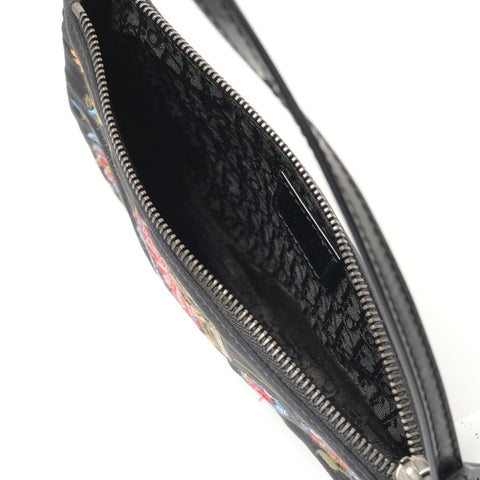 Christian Dior Satin Embroidered Mini Saddle Shoulder Bag black WS28851