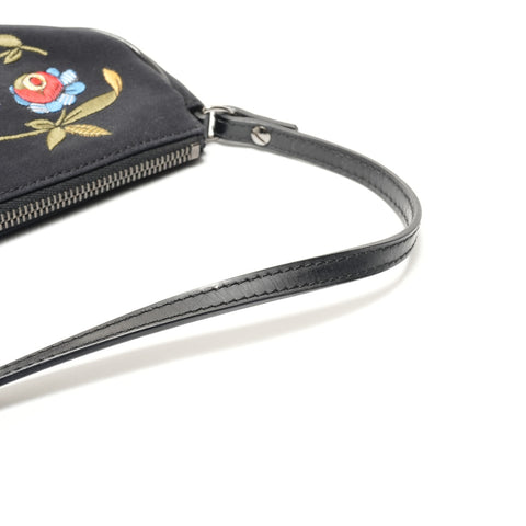 Christian Dior Satin Embroidered Mini Saddle Shoulder Bag black WS28851
