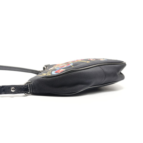 Christian Dior Satin Embroidered Mini Saddle Shoulder Bag black WS28851