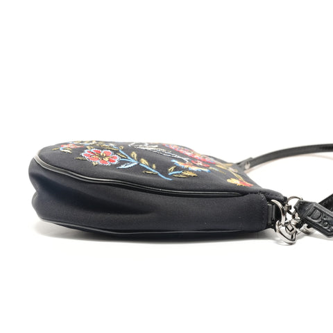 Christian Dior Satin Embroidered Mini Saddle Shoulder Bag black WS28851
