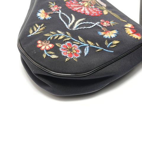 Christian Dior Satin Embroidered Mini Saddle Shoulder Bag black WS28851