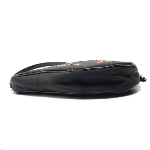 Christian Dior Satin Embroidered Mini Saddle Shoulder Bag black WS28851
