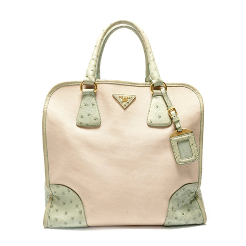 PRADA Ostrich canvas Tote Bag beige WS28852