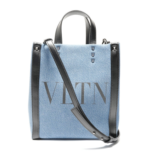 VALENTINO VLTN Tote 2WAY Denim Handbag Navy WS28854