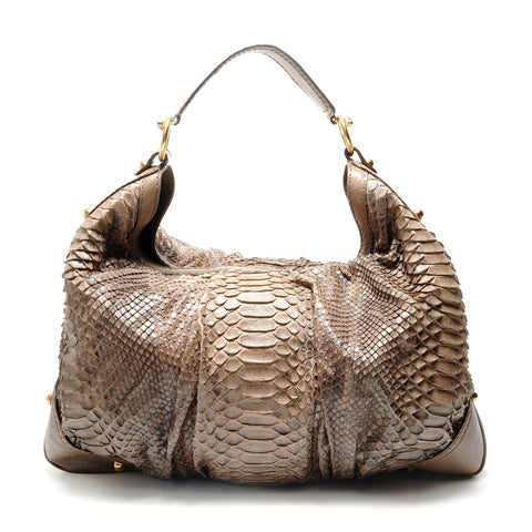 GUCCI Python leather Shoulder Bag Brown WS28856