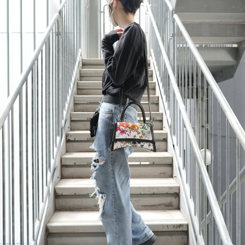 BALENCIAGA Hacker Project Flora Hourglass Shoulder Bag white WS28869