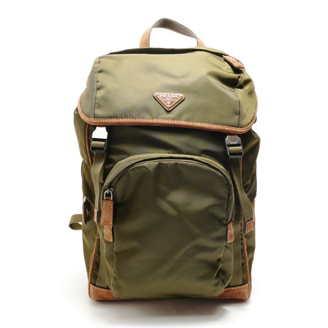 PRADA Re-Nylon buckle with logo Backpack  Daypack green WS28873