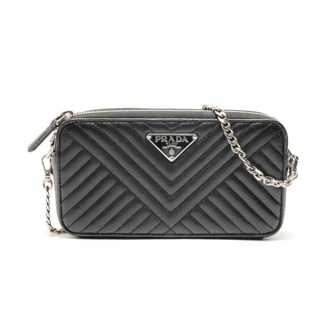 PRADA Chain wallet quilted Shoulder Bag black WS28876