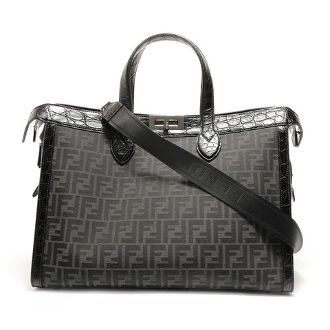 FENDI Peekaboo Zucca Pattern Handbag black WS28878