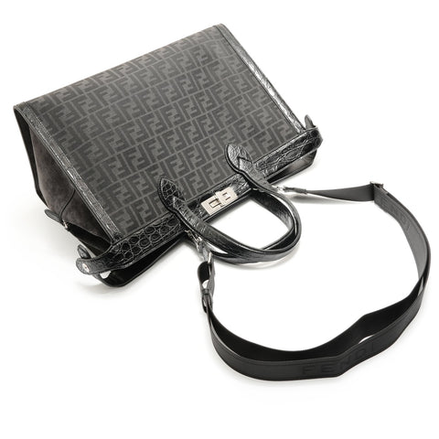 FENDI Peekaboo Zucca Pattern Handbag black WS28878