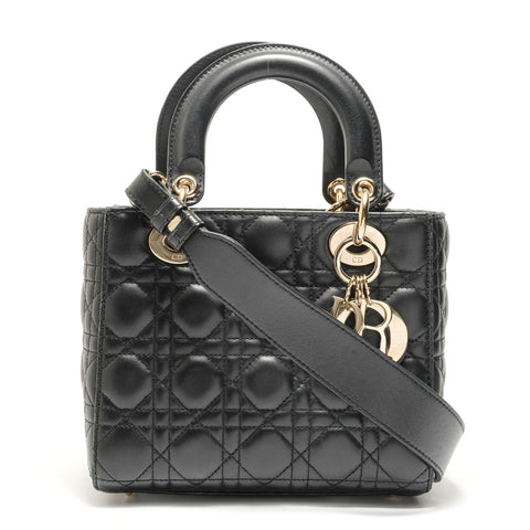 Christian Dior Lady Dior 2-way Lambskin Shoulder Bag black WS28880