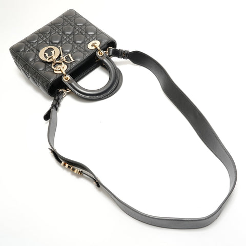Christian Dior Lady Dior 2-way Lambskin Shoulder Bag black WS28880