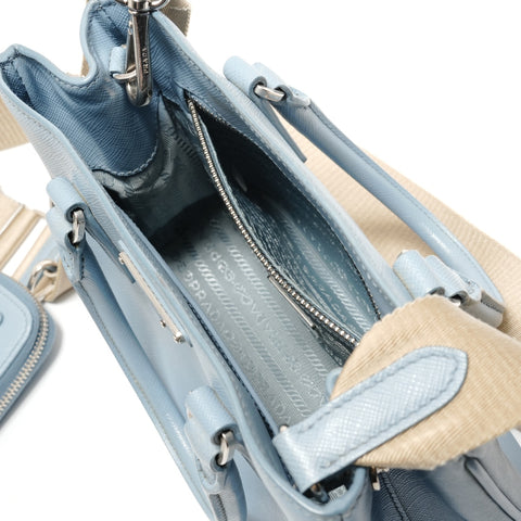 PRADA 2-way Saffiano leather bag with pouch Shoulder Bag blue WS28882
