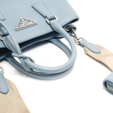 PRADA 2-way Saffiano leather bag with pouch Shoulder Bag blue WS28882