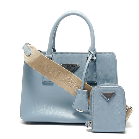 PRADA 2-way Saffiano leather bag with pouch Shoulder Bag blue WS28882