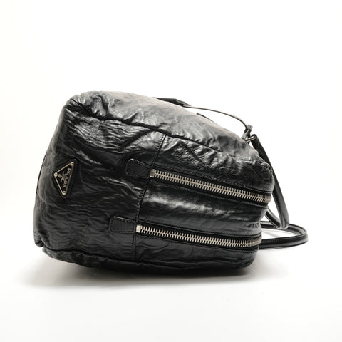 PRADA Nappa antique leather with Wrinkles finish Handbag black WS28887