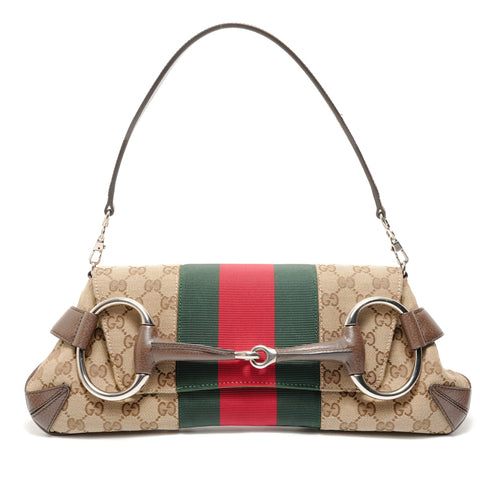 GUCCI GG Canvas Large Horsebit Sherry Shoulder Bag Brown WS28891
