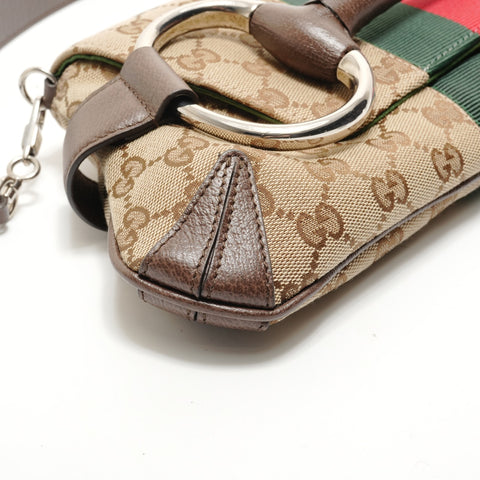 GUCCI GG Canvas Large Horsebit Sherry Shoulder Bag Brown WS28891