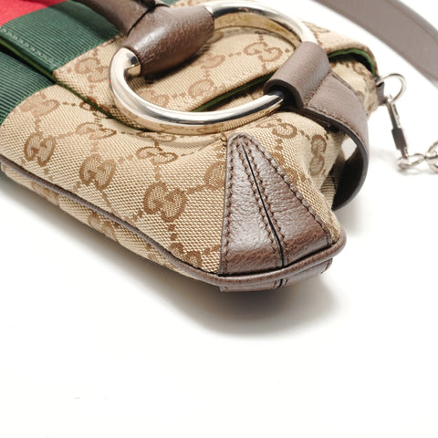 GUCCI GG Canvas Large Horsebit Sherry Shoulder Bag Brown WS28891