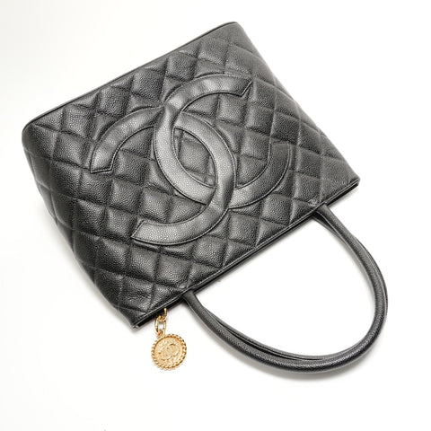 CHANEL Series 7, 1997-1999, Caviar Skin Medallion, COCO Mark Tote Bag black WS28894