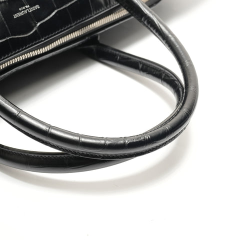 YVES SAINT LAURENT Croco embossed 2WAY Shoulder Bag black WS28895