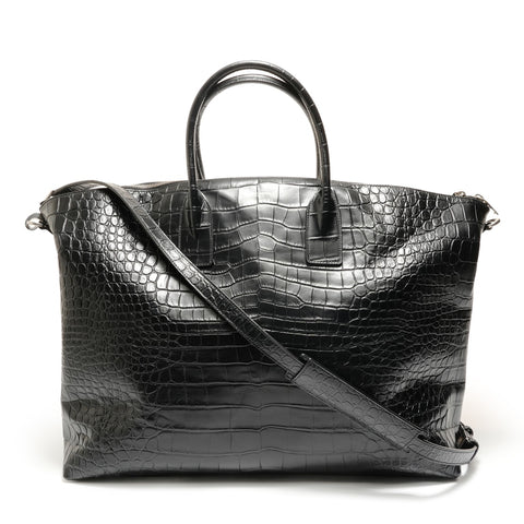 YVES SAINT LAURENT Croco embossed 2WAY Shoulder Bag black WS28895