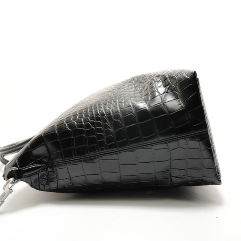 YVES SAINT LAURENT Croco embossed 2WAY Shoulder Bag black WS28895